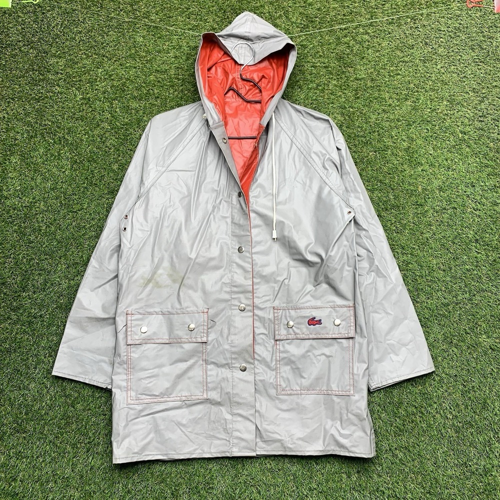 Lacoste Rain Jacket Mens Medium Hooded Waterproof PVC Coat Outdoor Retro Hiking